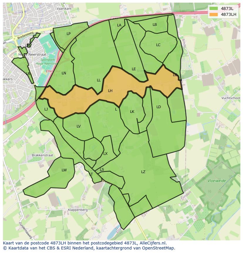 Afbeelding van het postcodegebied 4873 LH op de kaart.