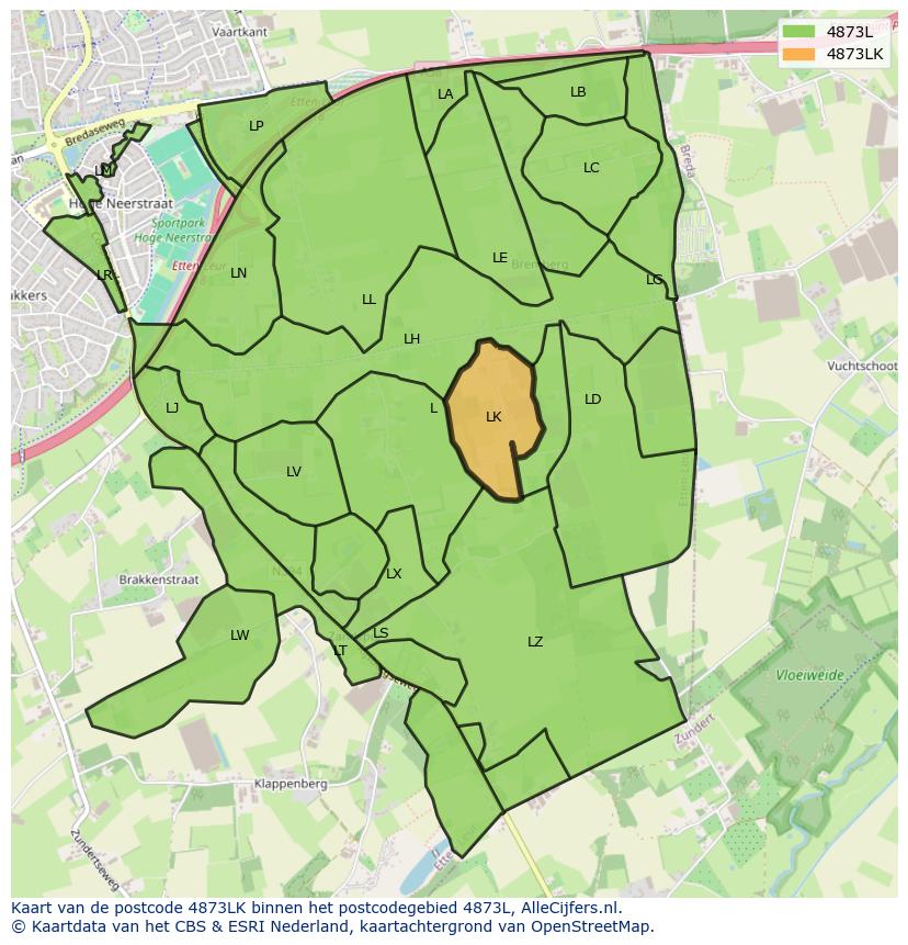 Afbeelding van het postcodegebied 4873 LK op de kaart.