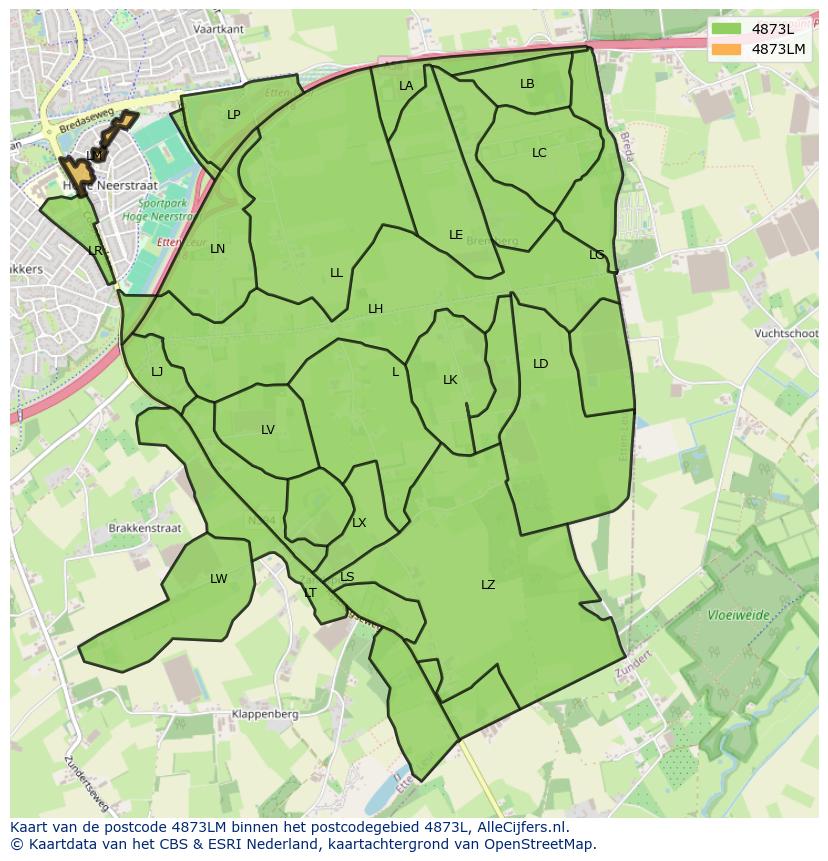 Afbeelding van het postcodegebied 4873 LM op de kaart.
