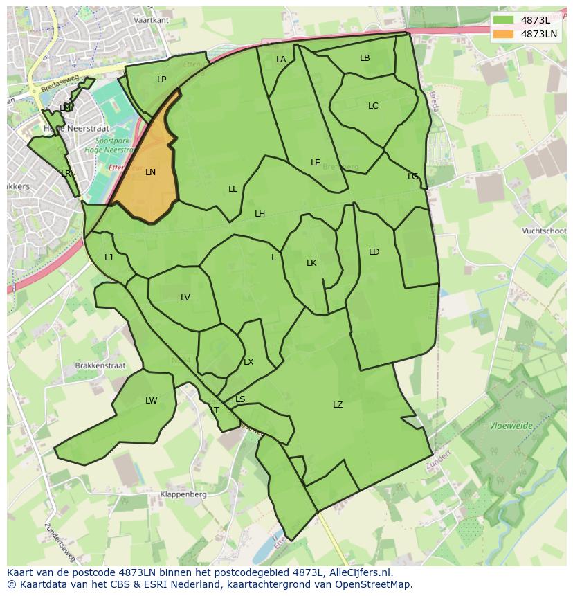 Afbeelding van het postcodegebied 4873 LN op de kaart.