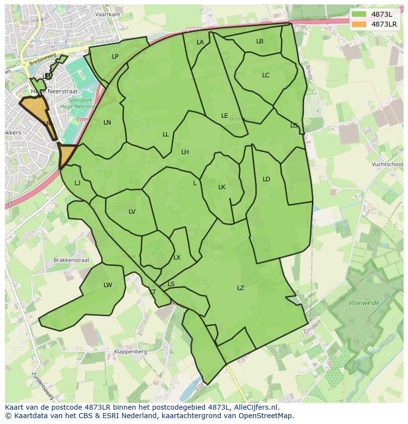 Afbeelding van het postcodegebied 4873 LR op de kaart.