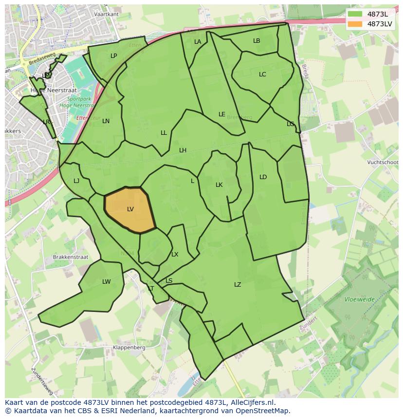 Afbeelding van het postcodegebied 4873 LV op de kaart.