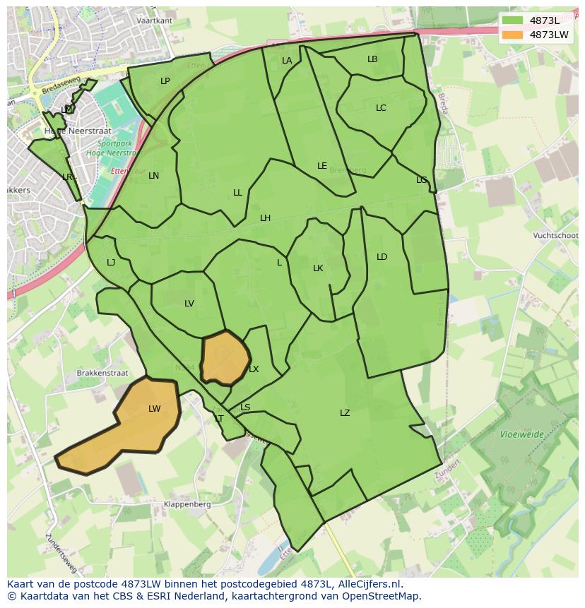Afbeelding van het postcodegebied 4873 LW op de kaart.