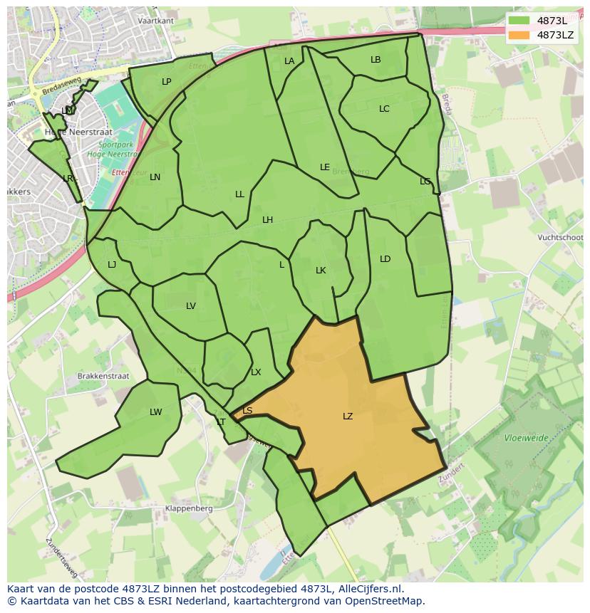 Afbeelding van het postcodegebied 4873 LZ op de kaart.