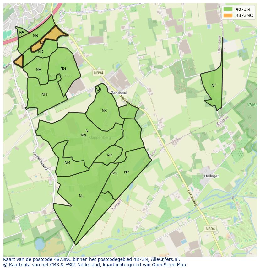 Afbeelding van het postcodegebied 4873 NC op de kaart.