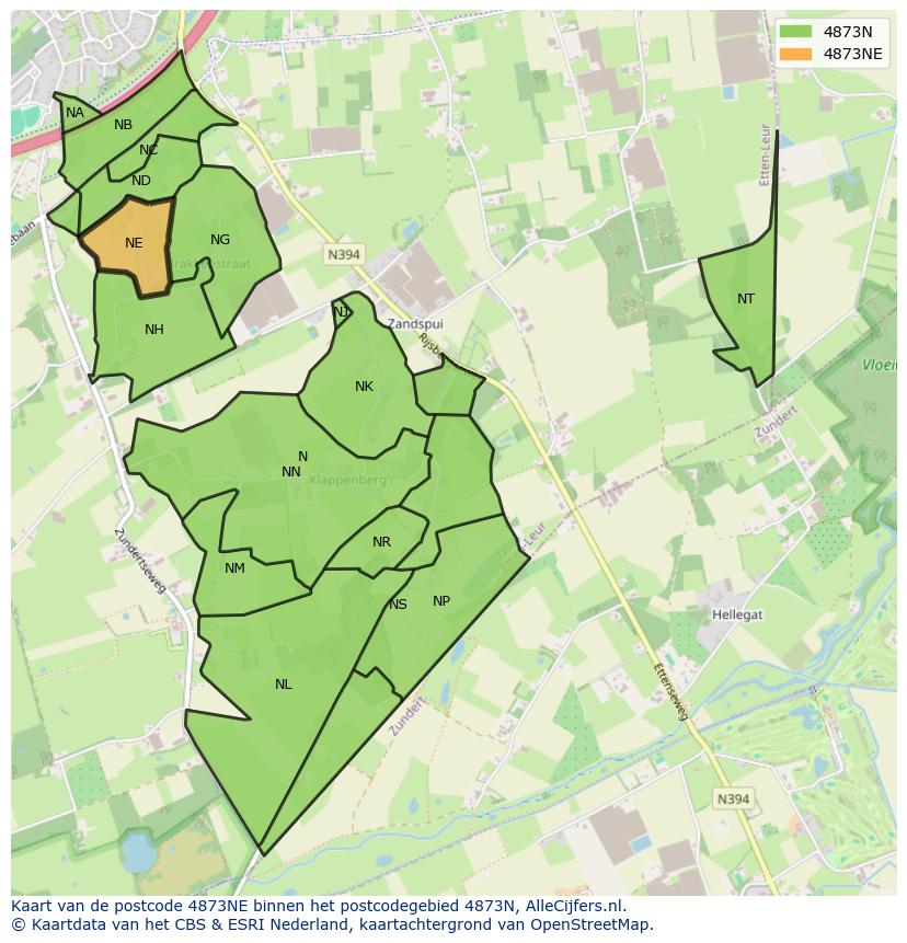 Afbeelding van het postcodegebied 4873 NE op de kaart.