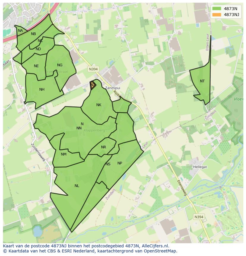 Afbeelding van het postcodegebied 4873 NJ op de kaart.