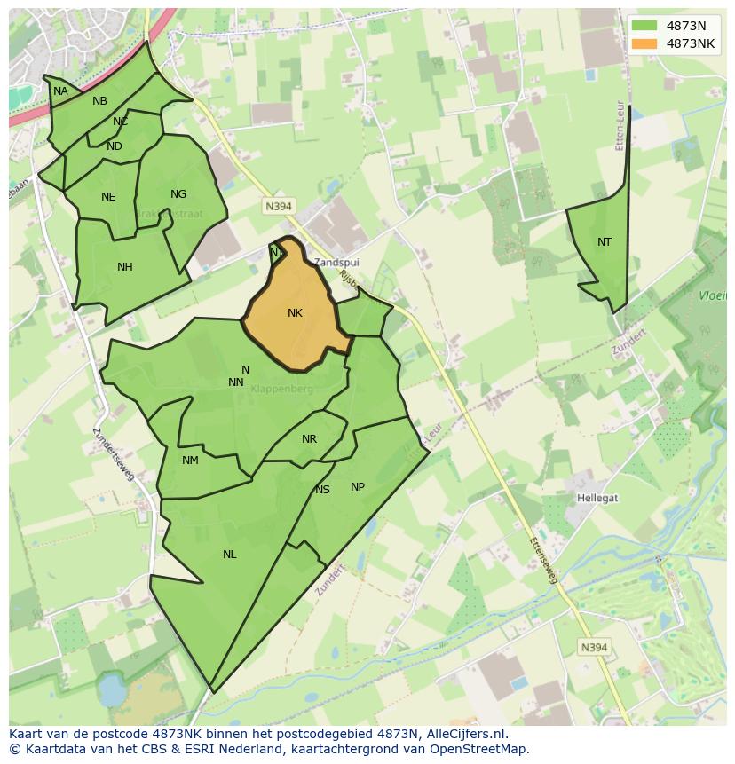 Afbeelding van het postcodegebied 4873 NK op de kaart.