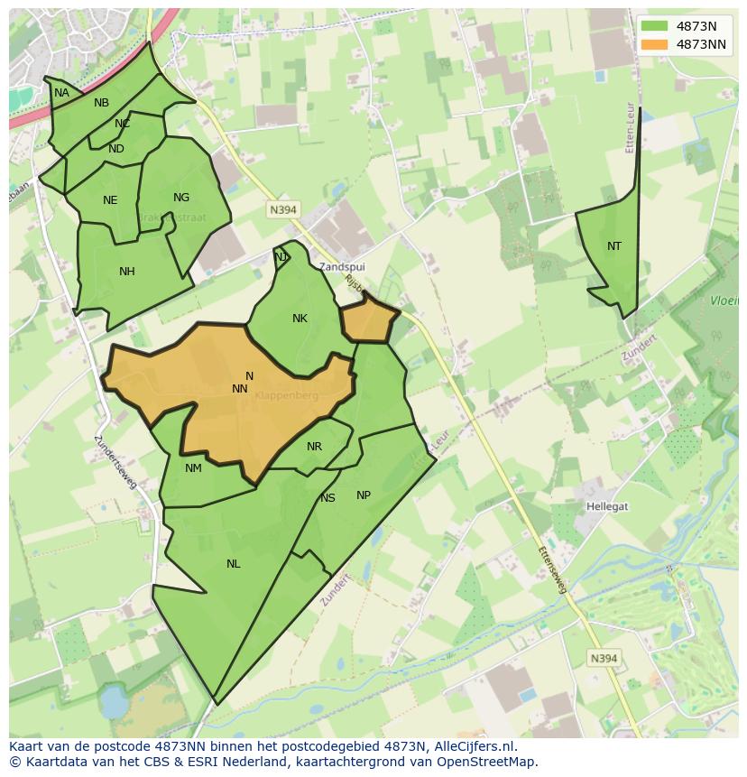 Afbeelding van het postcodegebied 4873 NN op de kaart.