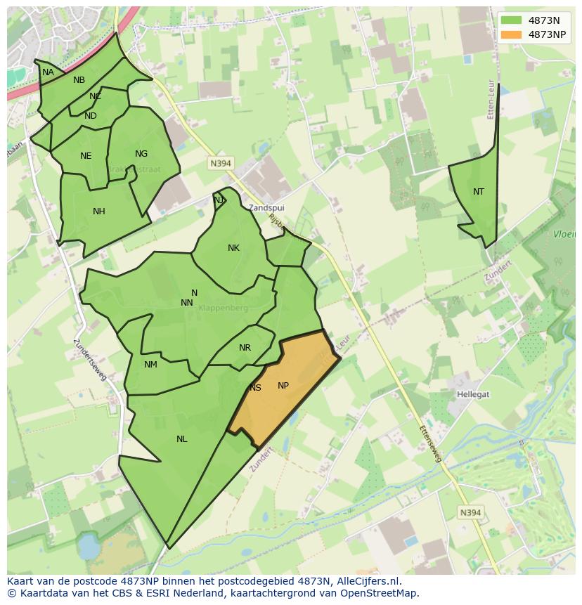 Afbeelding van het postcodegebied 4873 NP op de kaart.