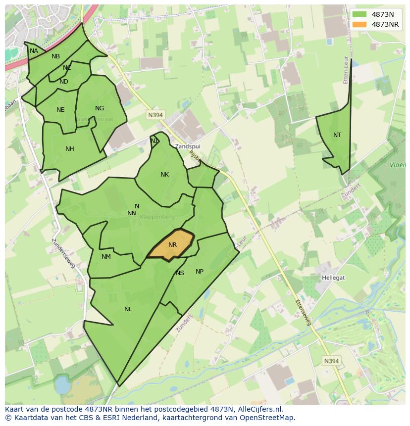 Afbeelding van het postcodegebied 4873 NR op de kaart.