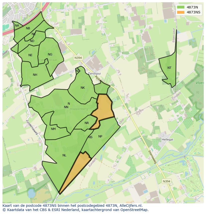 Afbeelding van het postcodegebied 4873 NS op de kaart.