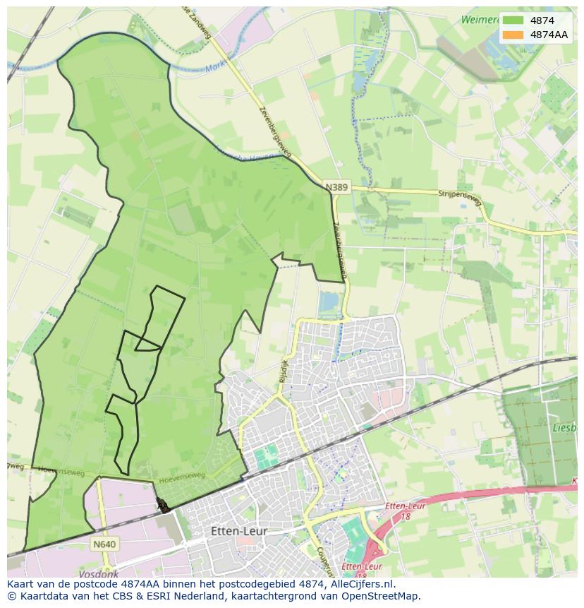 Afbeelding van het postcodegebied 4874 AA op de kaart.