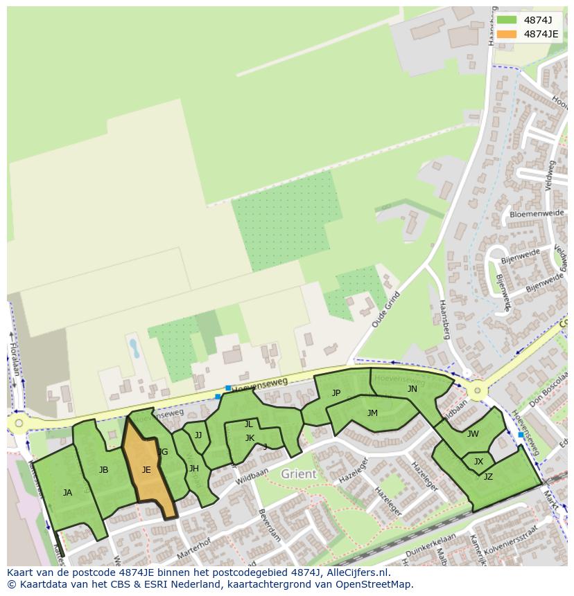 Afbeelding van het postcodegebied 4874 JE op de kaart.