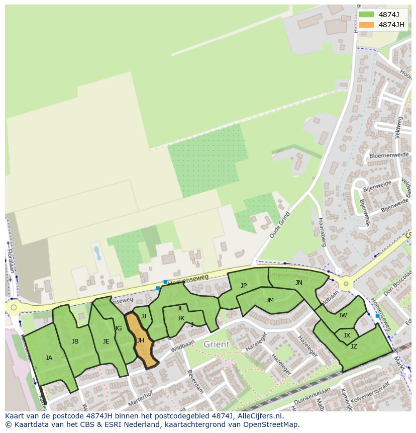 Afbeelding van het postcodegebied 4874 JH op de kaart.