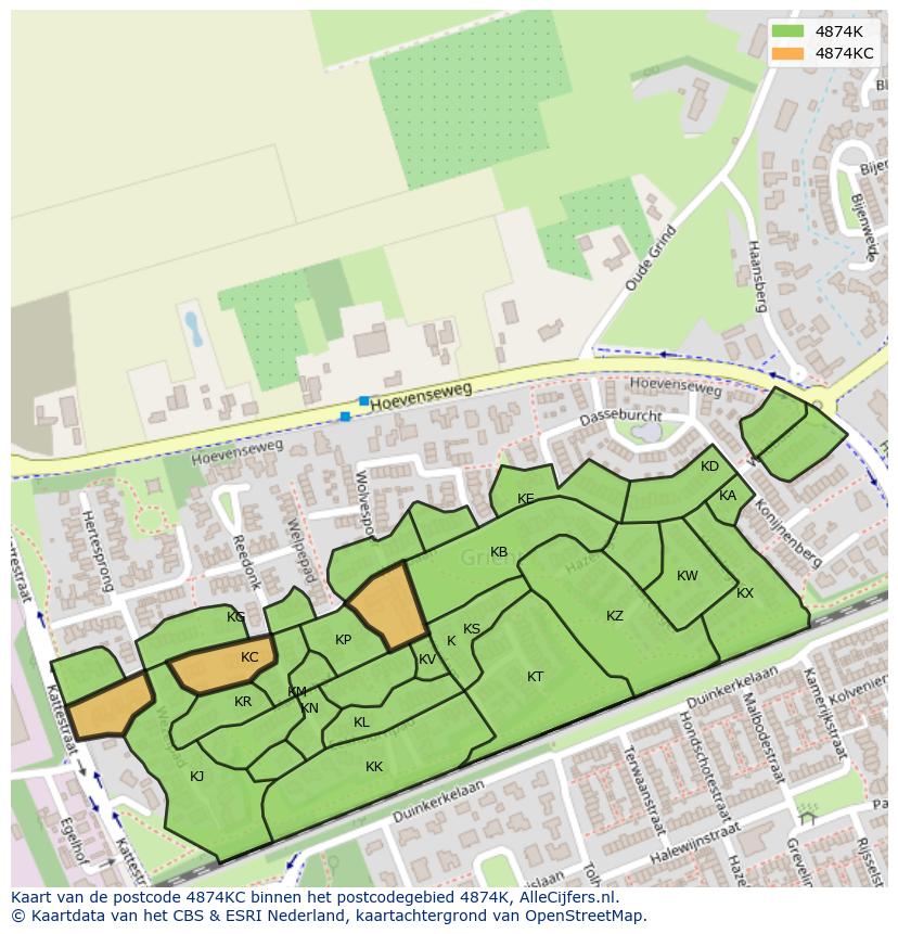 Afbeelding van het postcodegebied 4874 KC op de kaart.