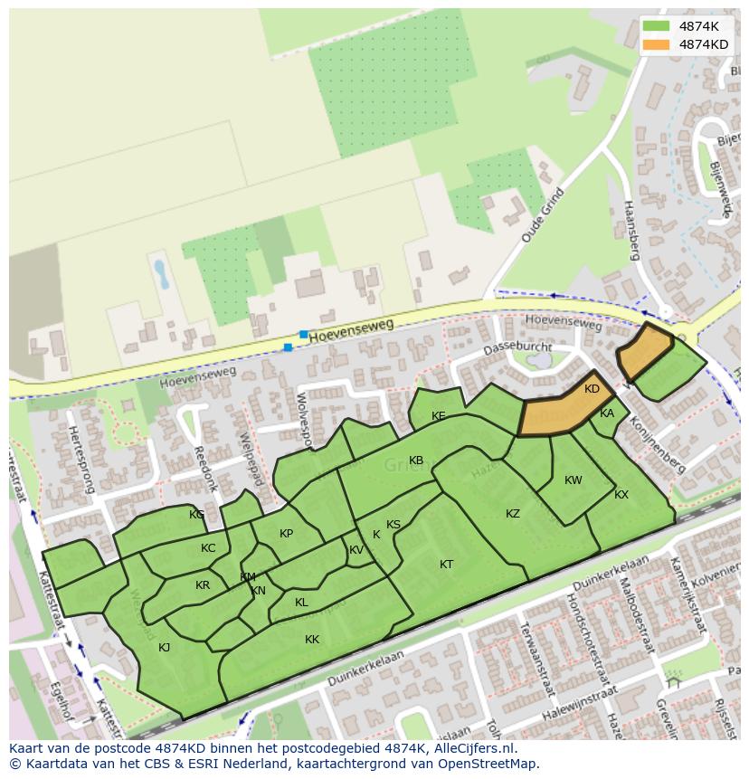 Afbeelding van het postcodegebied 4874 KD op de kaart.