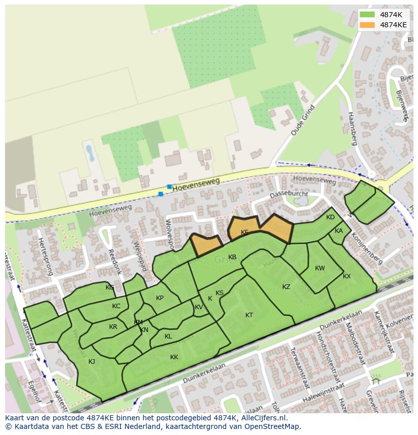 Afbeelding van het postcodegebied 4874 KE op de kaart.
