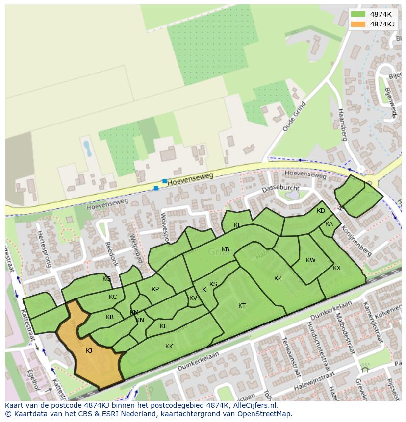 Afbeelding van het postcodegebied 4874 KJ op de kaart.