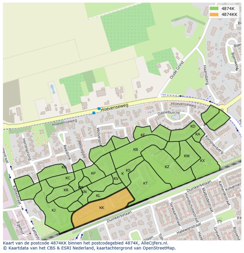 Afbeelding van het postcodegebied 4874 KK op de kaart.