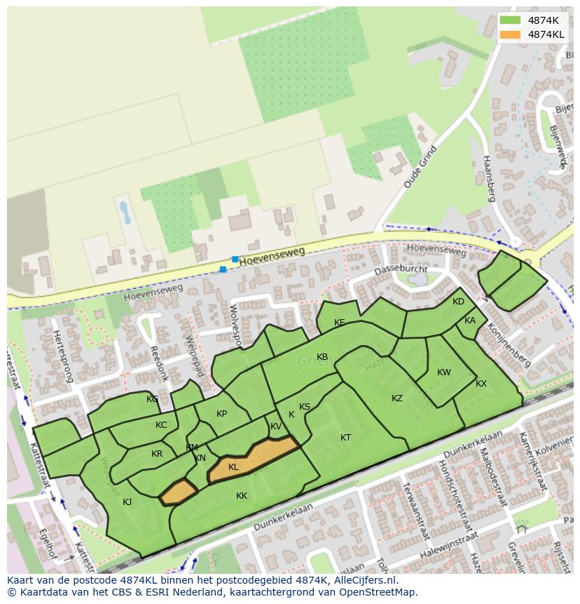 Afbeelding van het postcodegebied 4874 KL op de kaart.
