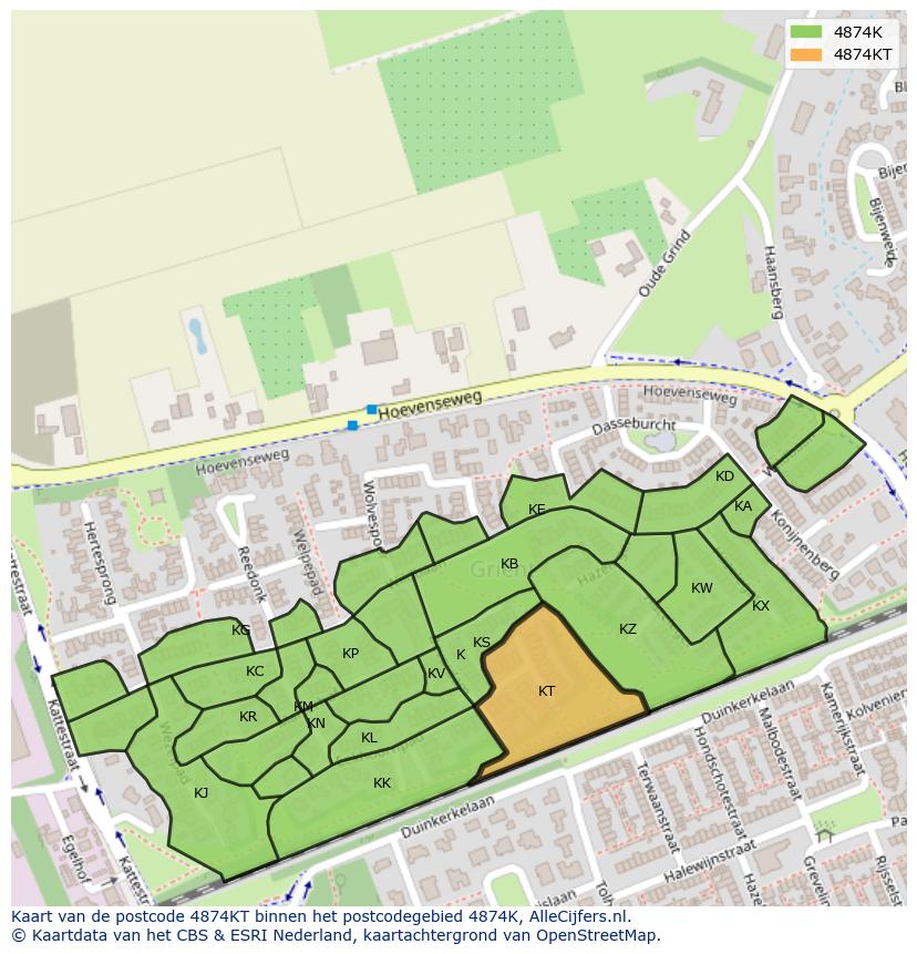 Afbeelding van het postcodegebied 4874 KT op de kaart.