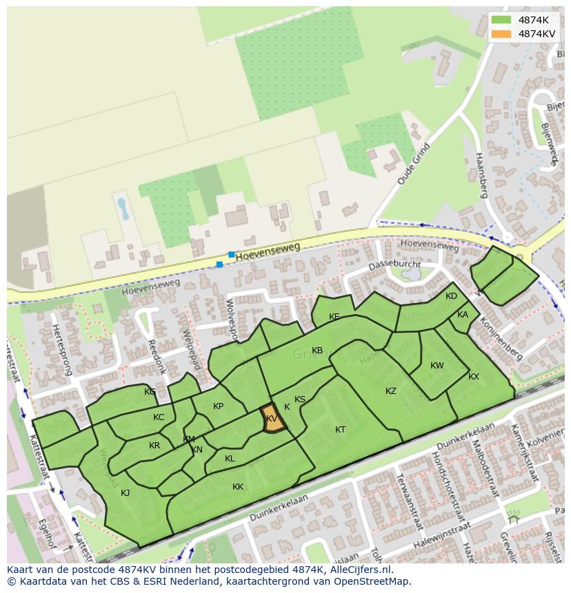 Afbeelding van het postcodegebied 4874 KV op de kaart.