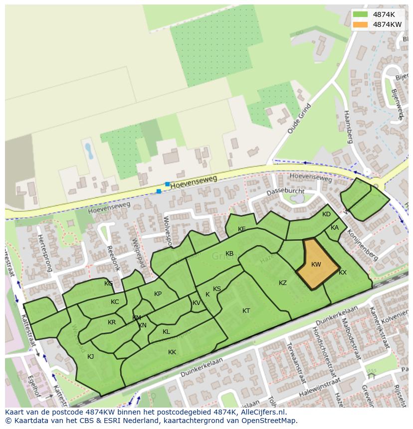 Afbeelding van het postcodegebied 4874 KW op de kaart.
