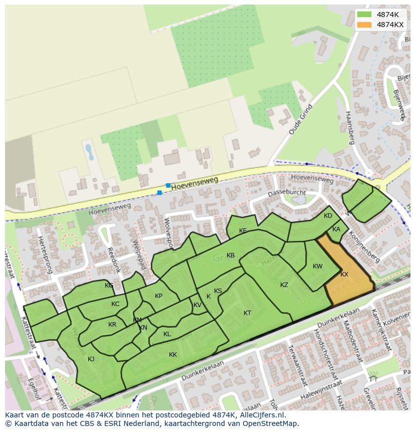 Afbeelding van het postcodegebied 4874 KX op de kaart.
