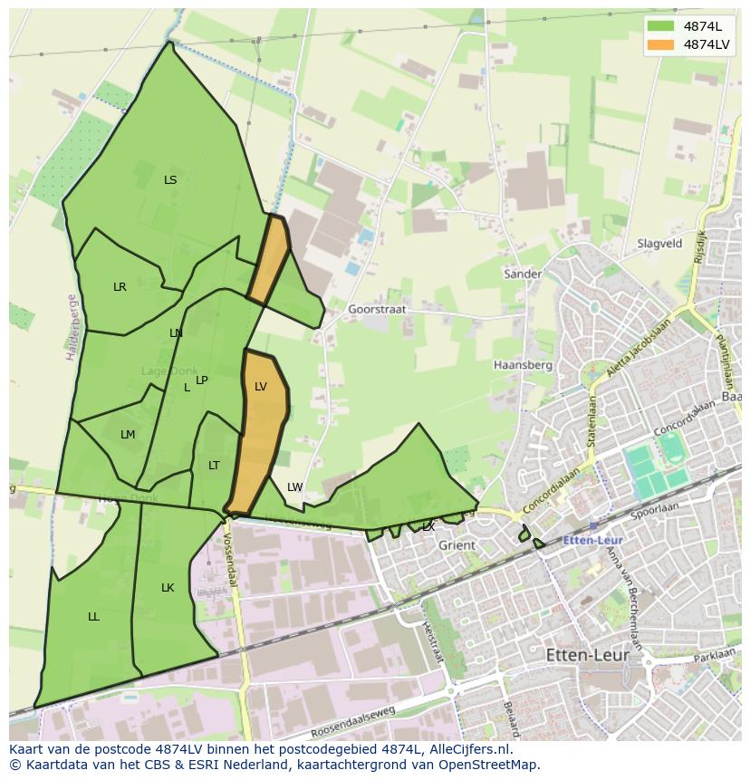 Afbeelding van het postcodegebied 4874 LV op de kaart.