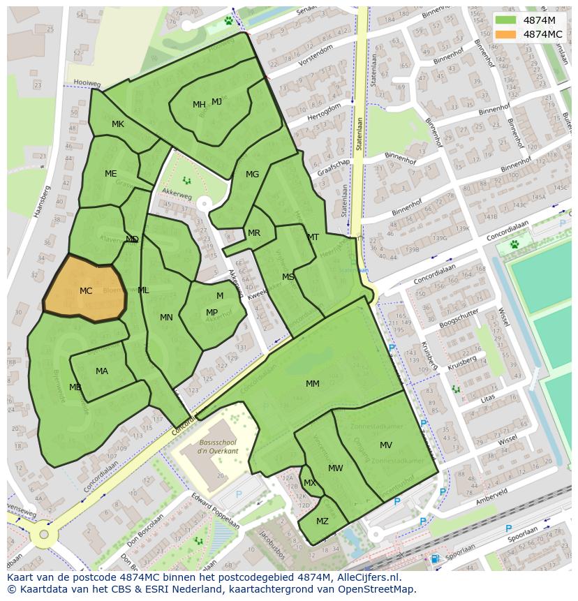 Afbeelding van het postcodegebied 4874 MC op de kaart.
