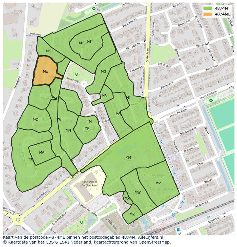 Afbeelding van het postcodegebied 4874 ME op de kaart.
