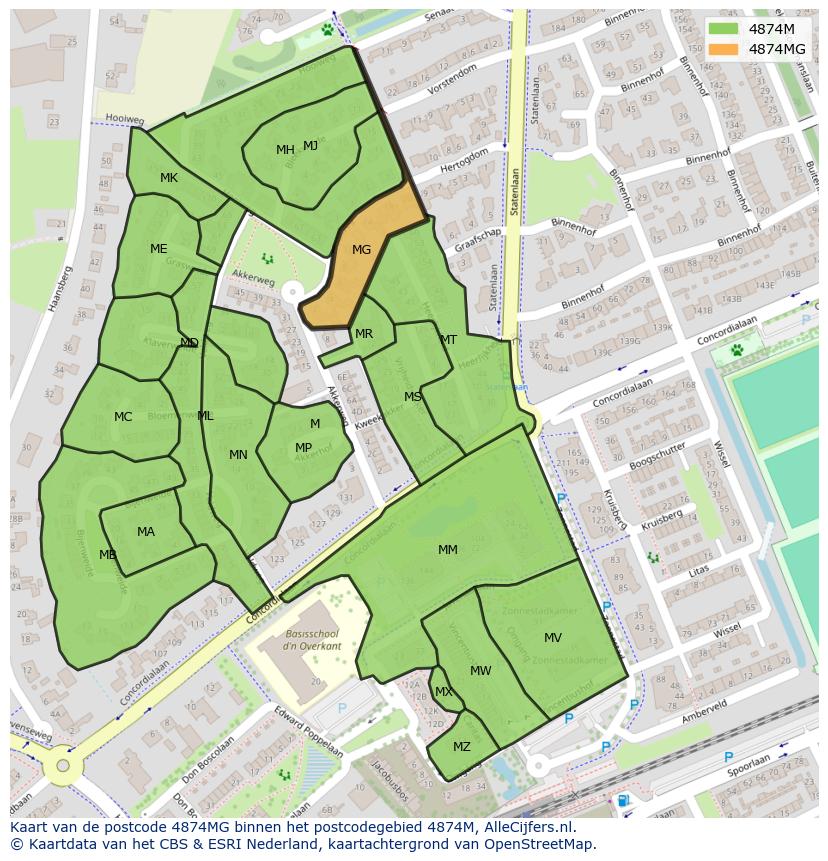 Afbeelding van het postcodegebied 4874 MG op de kaart.