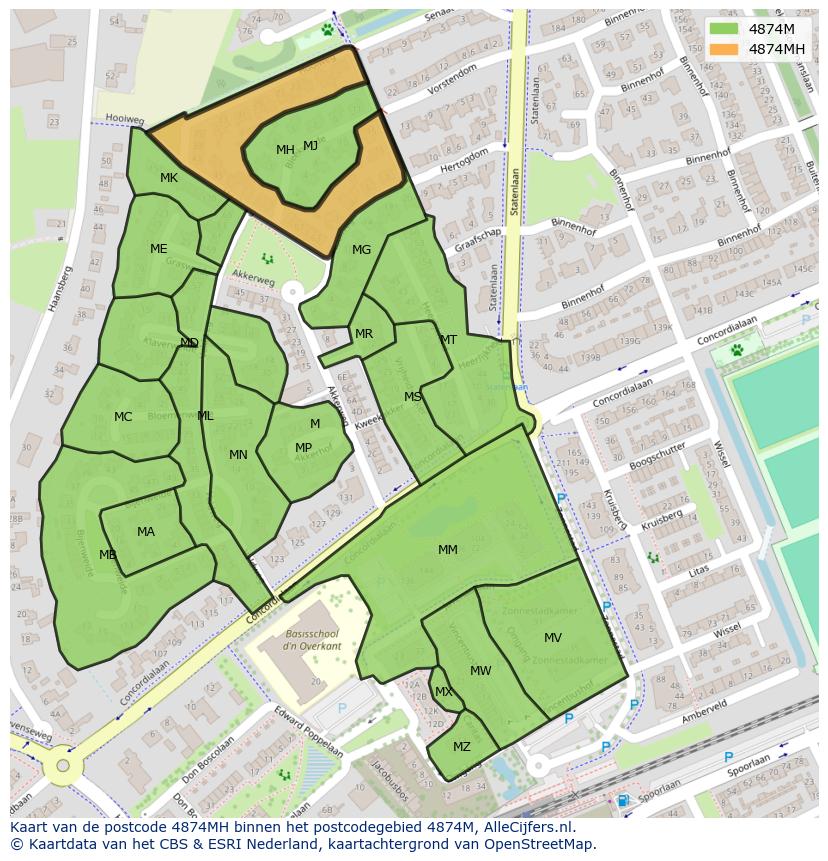 Afbeelding van het postcodegebied 4874 MH op de kaart.