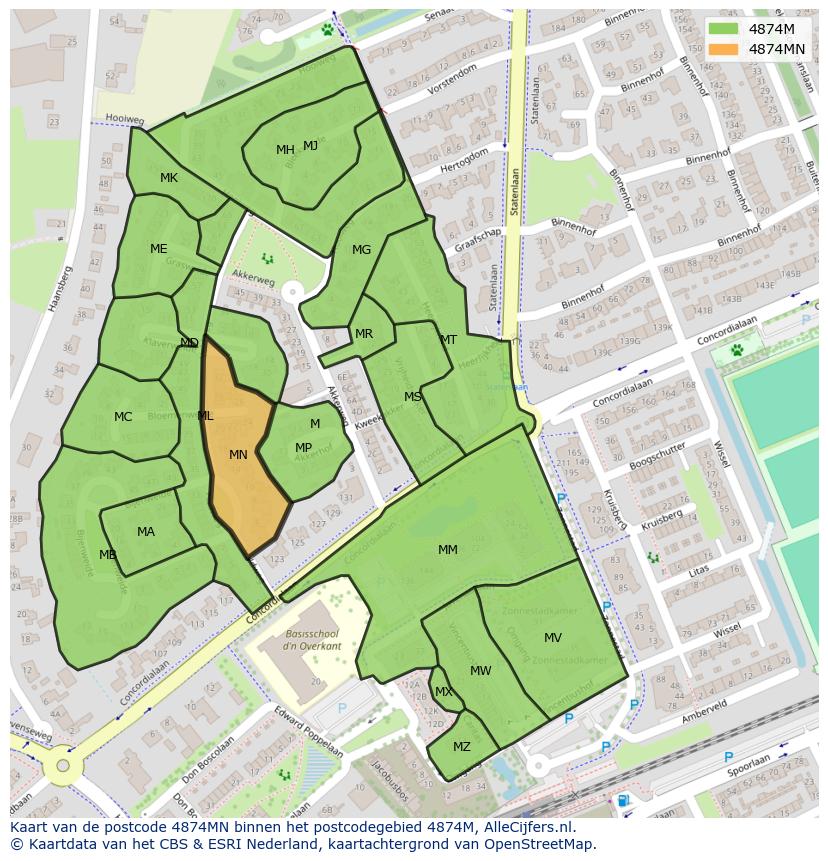 Afbeelding van het postcodegebied 4874 MN op de kaart.