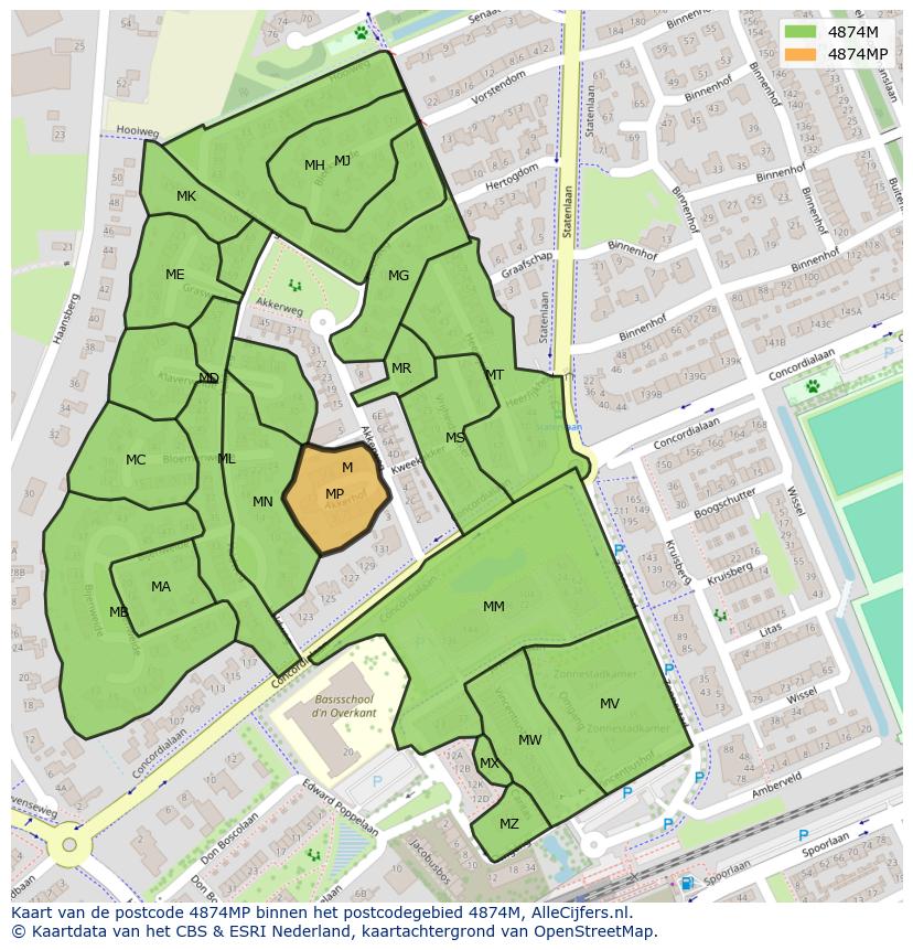 Afbeelding van het postcodegebied 4874 MP op de kaart.