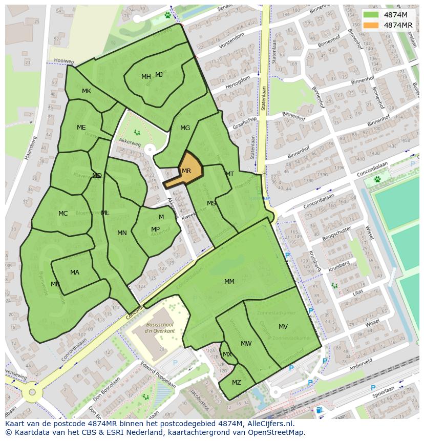 Afbeelding van het postcodegebied 4874 MR op de kaart.