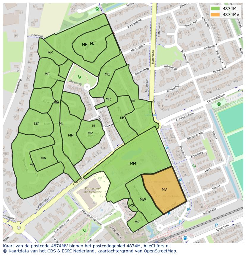 Afbeelding van het postcodegebied 4874 MV op de kaart.