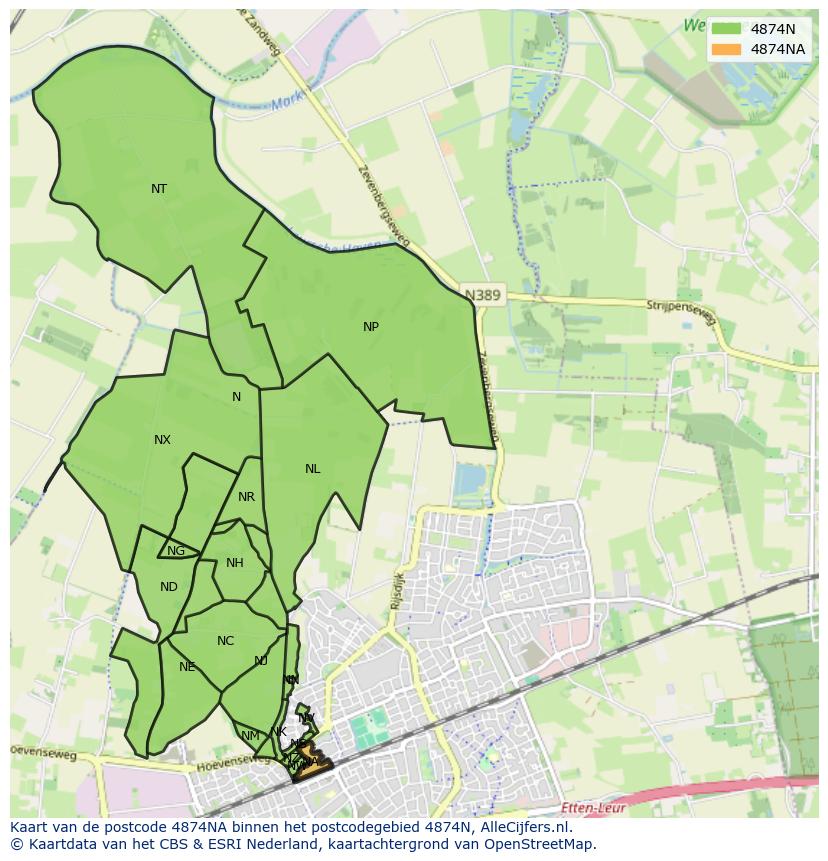 Afbeelding van het postcodegebied 4874 NA op de kaart.