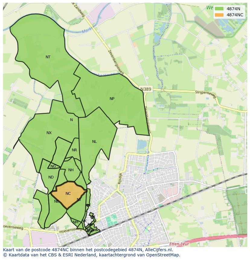 Afbeelding van het postcodegebied 4874 NC op de kaart.