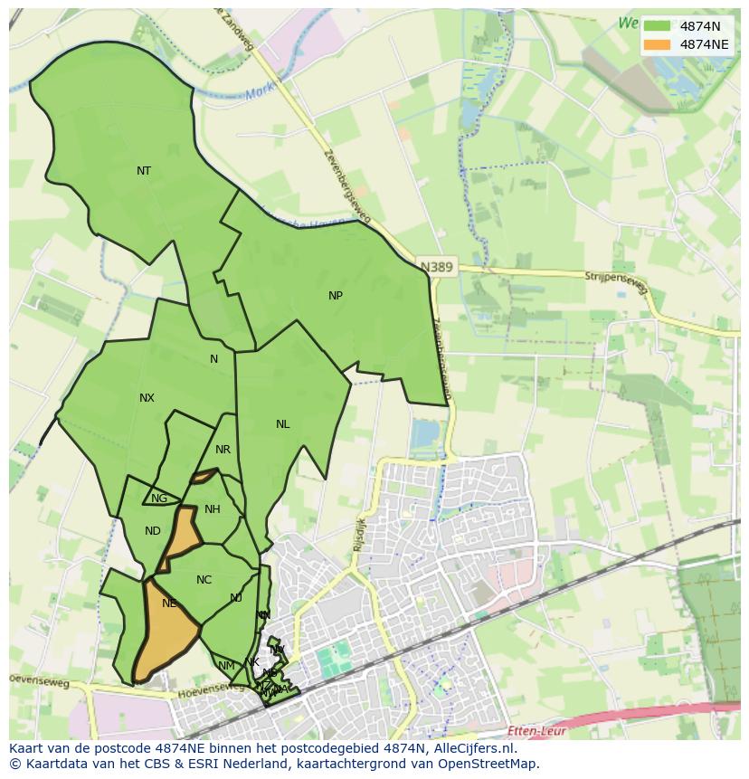 Afbeelding van het postcodegebied 4874 NE op de kaart.