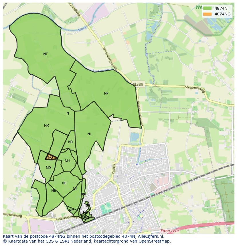 Afbeelding van het postcodegebied 4874 NG op de kaart.