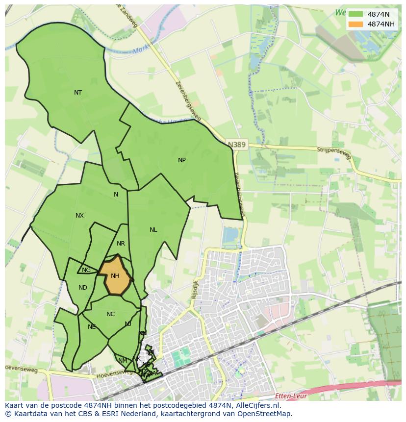 Afbeelding van het postcodegebied 4874 NH op de kaart.