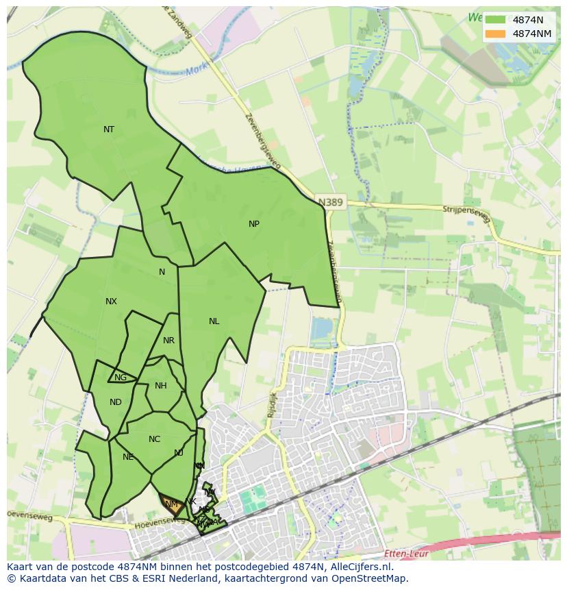 Afbeelding van het postcodegebied 4874 NM op de kaart.