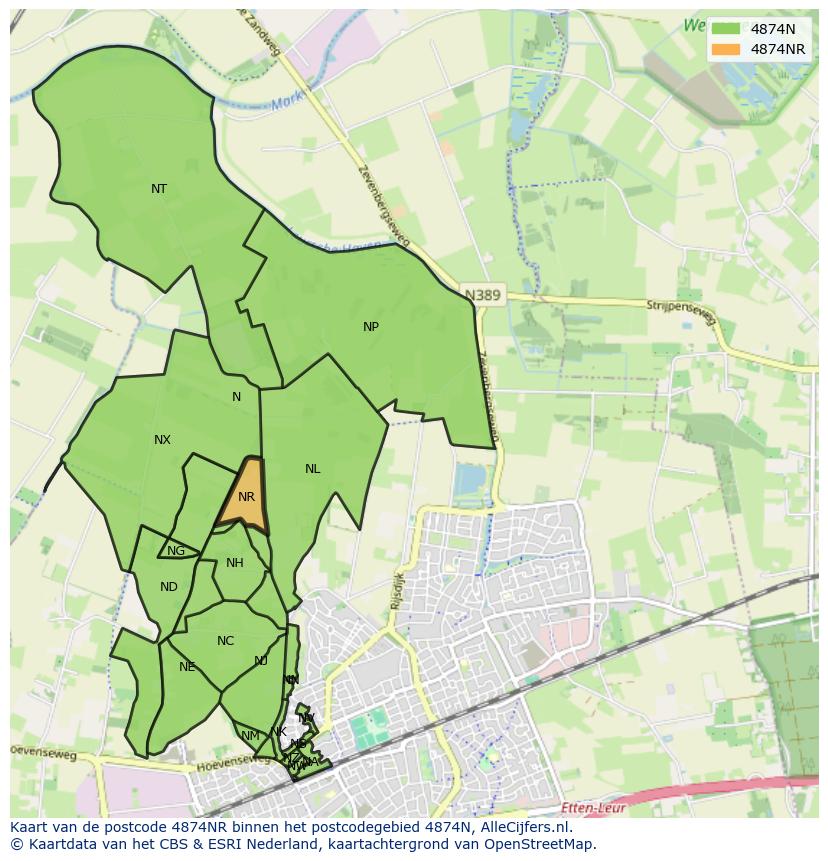 Afbeelding van het postcodegebied 4874 NR op de kaart.