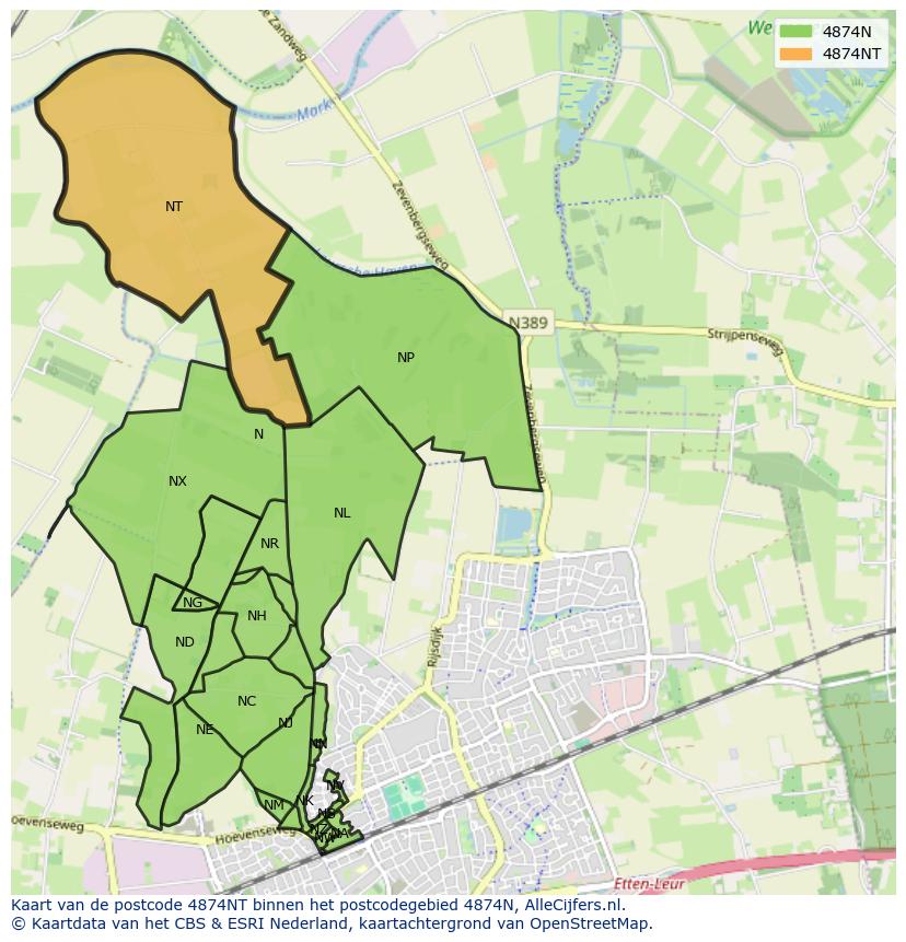 Afbeelding van het postcodegebied 4874 NT op de kaart.