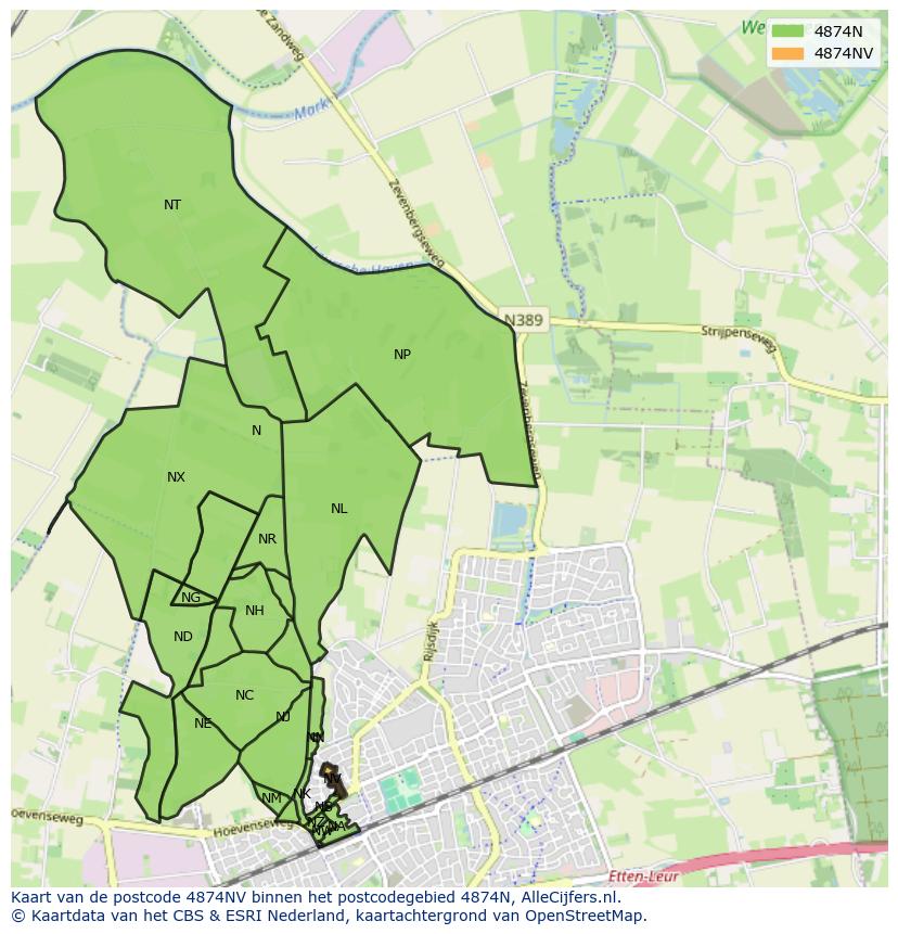 Afbeelding van het postcodegebied 4874 NV op de kaart.