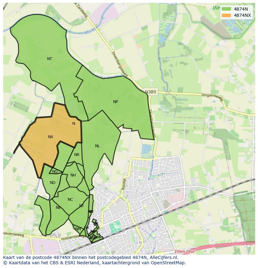 Afbeelding van het postcodegebied 4874 NX op de kaart.
