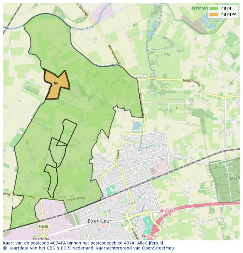 Afbeelding van het postcodegebied 4874 PA op de kaart.
