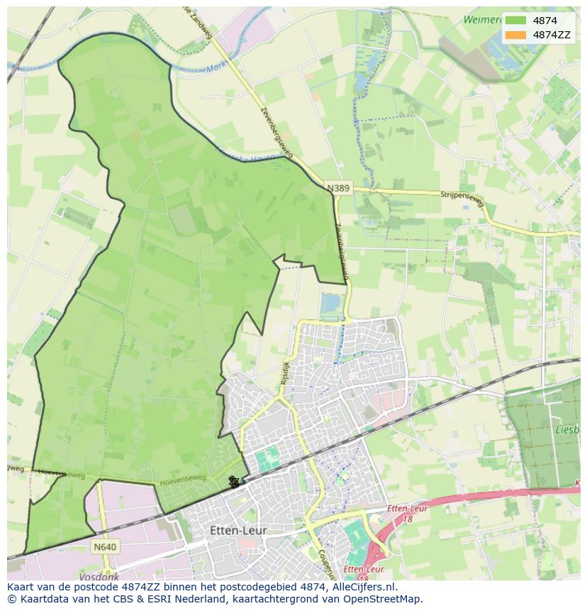 Afbeelding van het postcodegebied 4874 ZZ op de kaart.